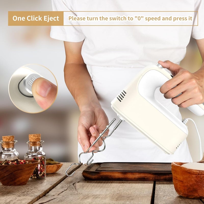 Yomelo 9-Speed Digital Hand Mixer Electric, 400W Powerful DC Motor, Hand Mixer Electric Handheld with Snap-On Storage Case, 5 Stainless Steel Accessories, Beaters, Dough Hooks, Whisk(Cream White) - Image 5